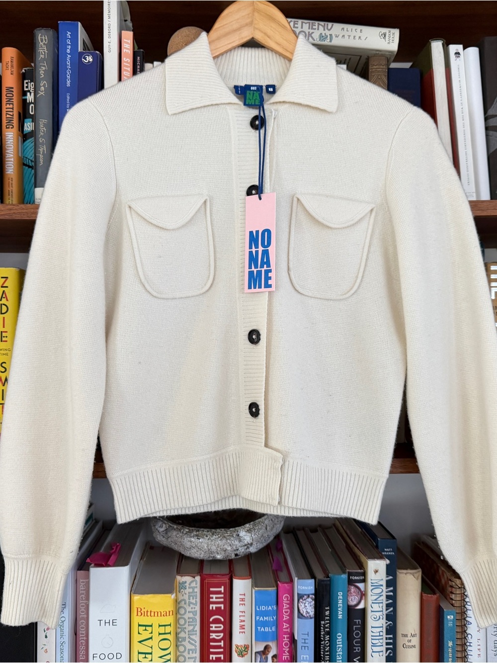 Anoname Ivory Knit Button-Front Cardigan with Patch Pockets